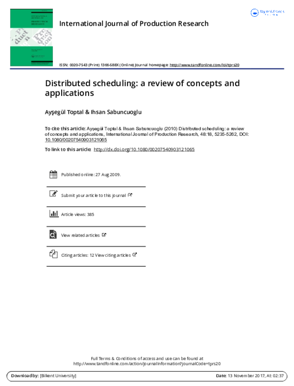 (PDF) Distributed scheduling: a review of concepts and applications