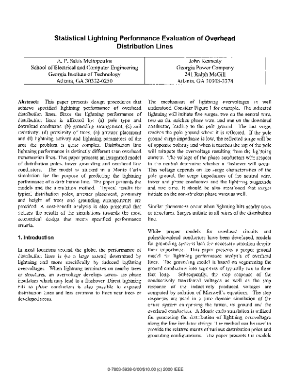 (PDF) Statistical lightning performance evaluation of overhead ...