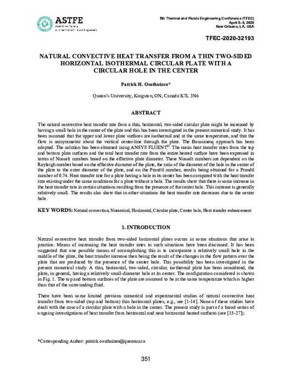 (PDF) Natural Convective Heat Transfer from a Thin Two-Sided Horizontal ...