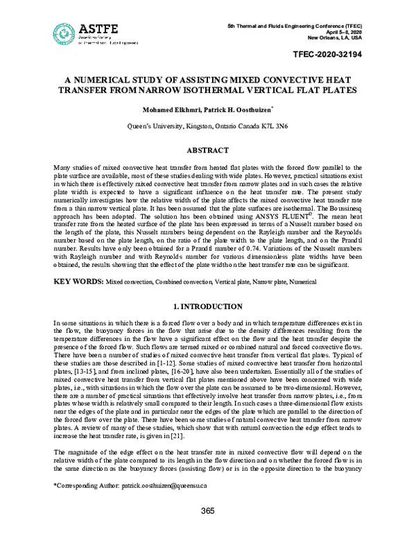 (PDF) A Numerical Study of Assisting Mixed Convective Heat Transfer ...