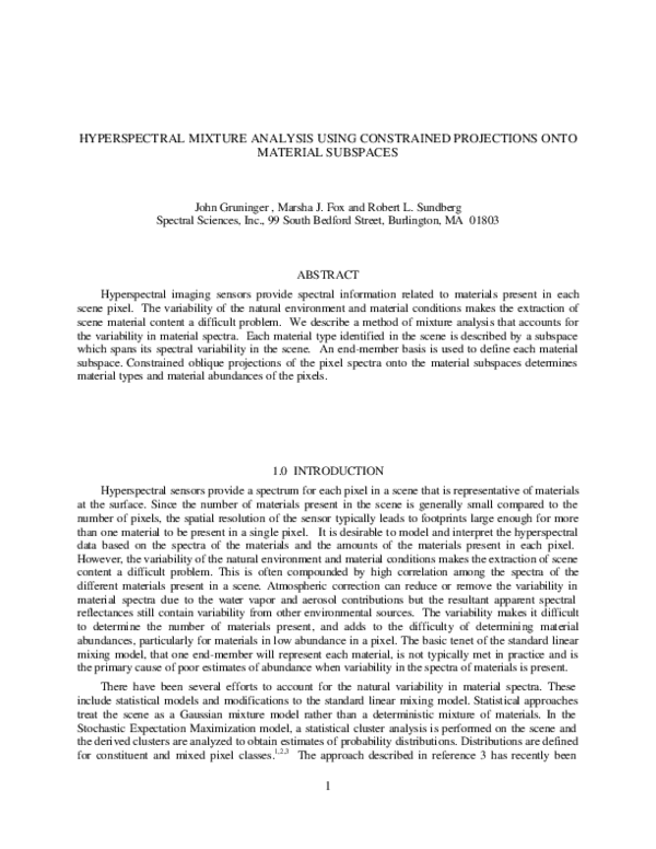 (PDF) Hyperspectral Mixture Analysis Using Constrained Projections Onto ...