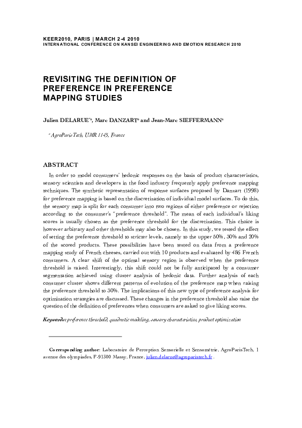 (PDF) Revisiting the definition of preference in preference mapping studies