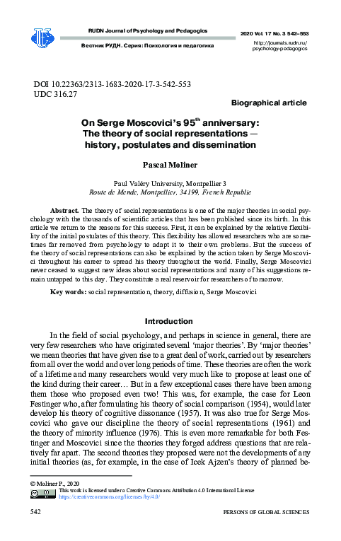 (PDF) On Serge Moscovici’s 95th anniversary: The theory of social ...