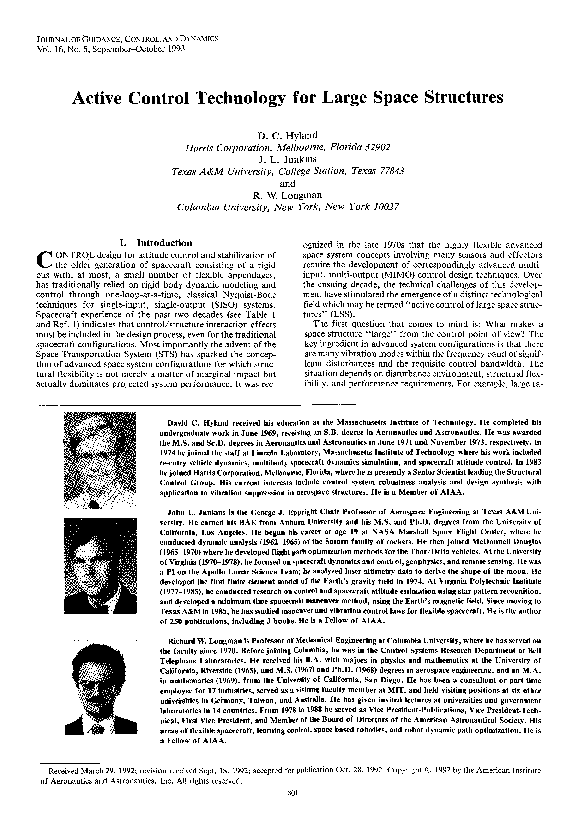 (PDF) Active control technology for large space structures