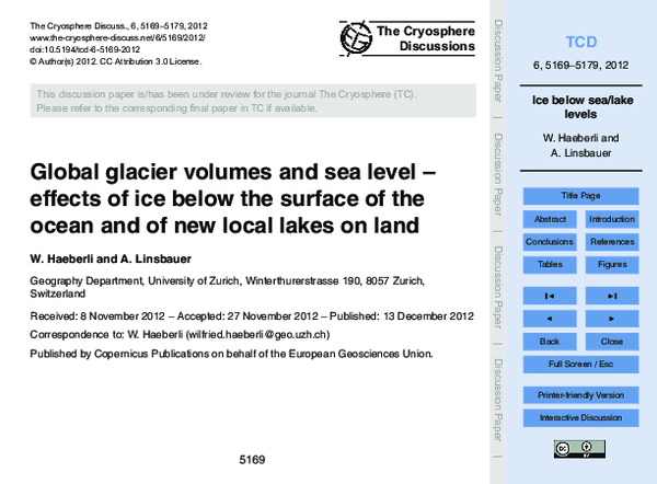 (PDF) Global glacier volumes and sea level – effects of ice below the ...