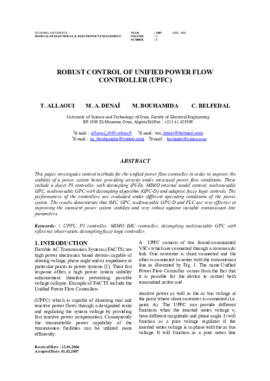 (PDF) Robust Control of Unified Power Flow Controller (Upfc)
