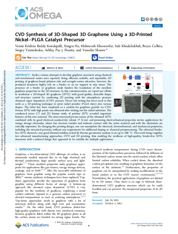 (PDF) CVD Synthesis of 3DShaped 3D Graphene Using a 3DPrinted Nickel