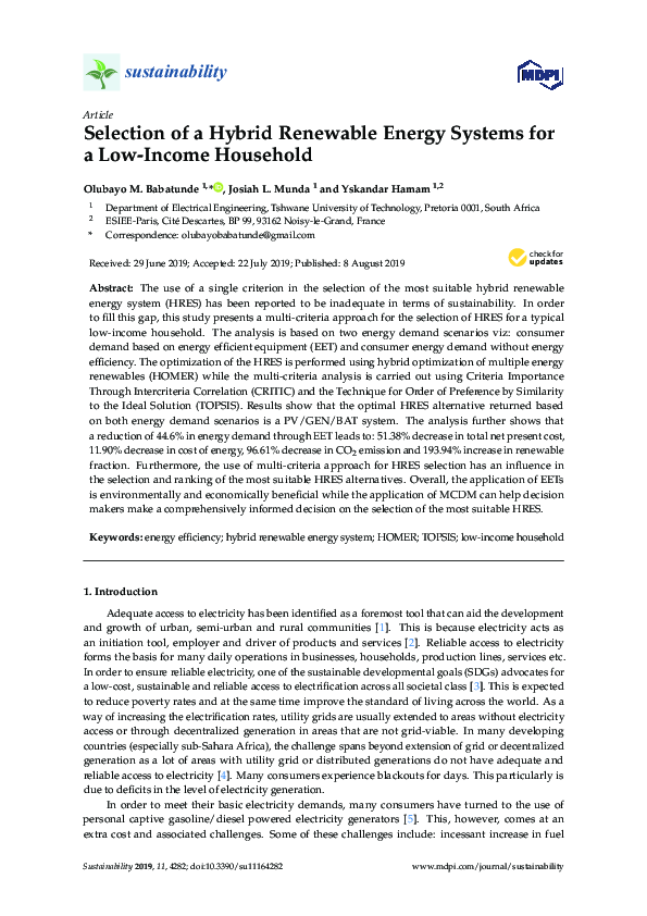(PDF) Selection of a Hybrid Renewable Energy Systems for a Low-Income ...