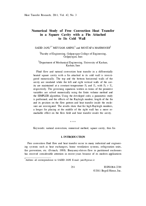 (PDF) Numerical Study of Free Convection Heat Transfer in a Square ...