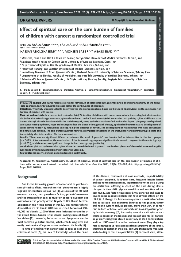 (PDF) Effect of spiritual care on the care burden of families of ...