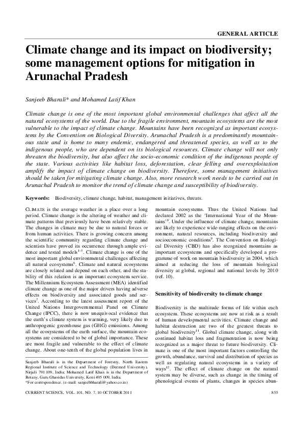 (PDF) Climate change and its impact on biodiversity; some management ...