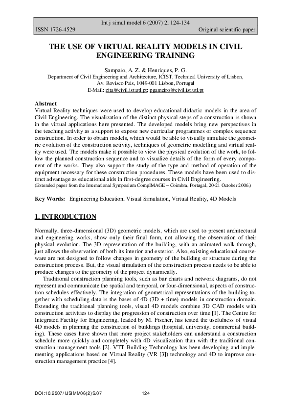 (PDF) The use of virtual reality models in civil engineering training