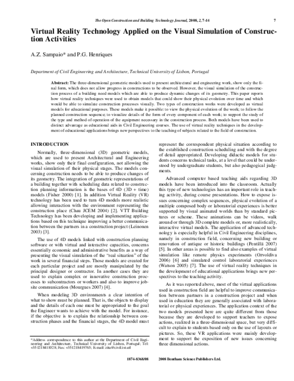 (PDF) Virtual Reality Technology Applied on the Visual Simulation of
