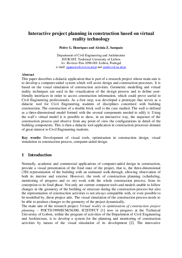 (PDF) Interactive project planning in construction based on virtual ...
