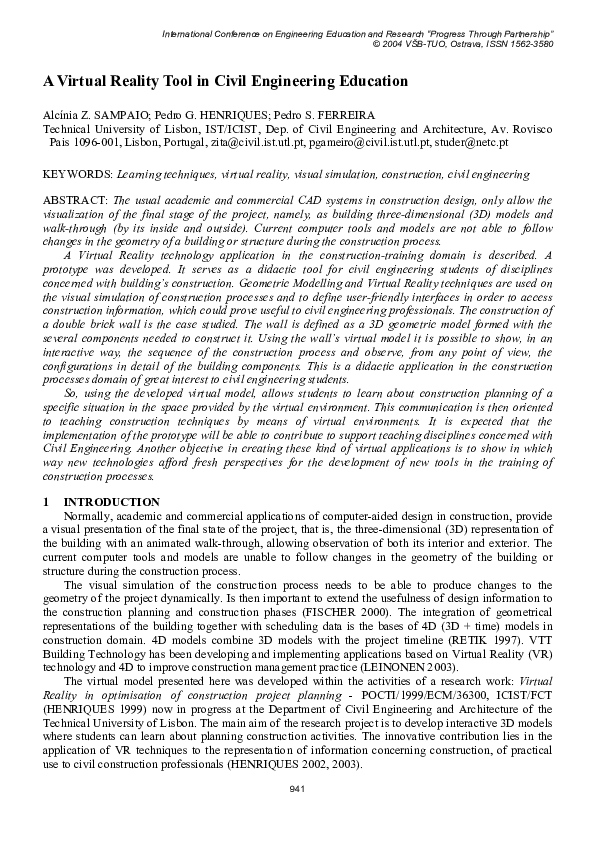 (PDF) A Virtual Reality Tool in Civil Engineering Education