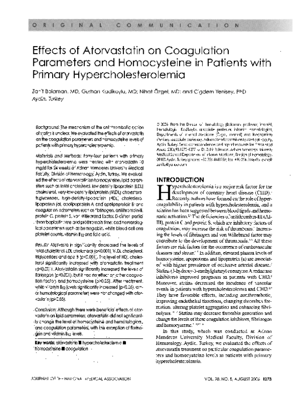 (PDF) Effects of atorvastatin on coagulation parameters and ...