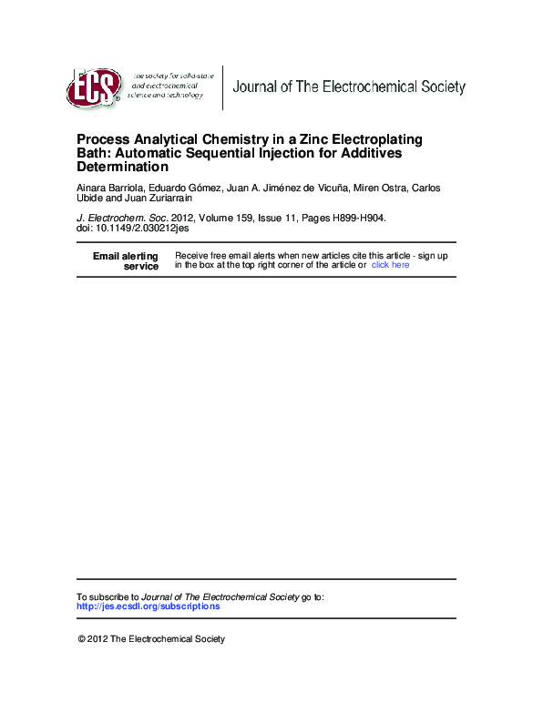 (PDF) Process Analytical Chemistry in a Zinc Electroplating Bath