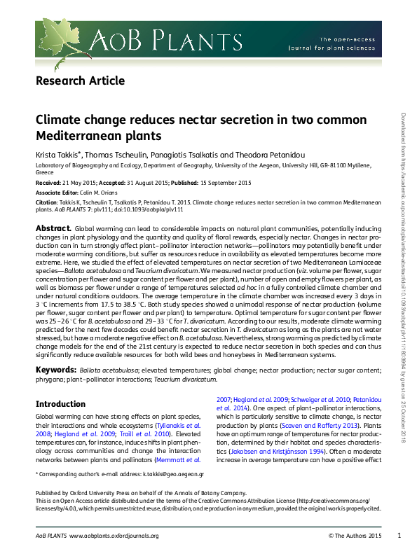 (PDF) Climate change reduces nectar secretion in two common ...