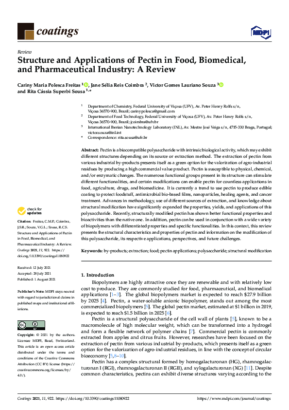 (PDF) Structure and Applications of Pectin in Food, Biomedical, and