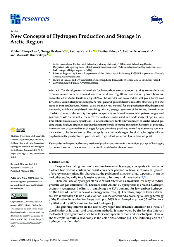 (PDF) New Concepts of Hydrogen Production and Storage in Arctic Region