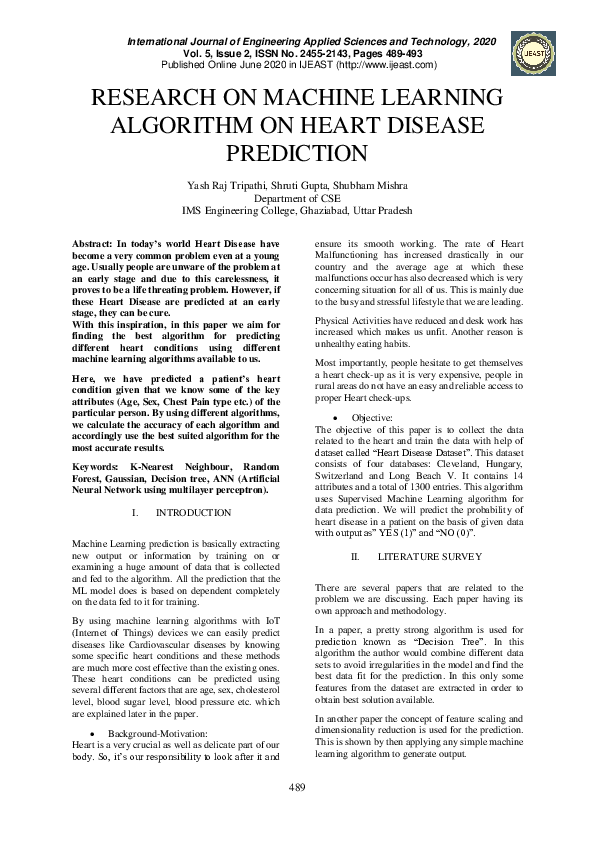 (PDF) Research on Machine Learning Algorithm on Heart Disease Prediction