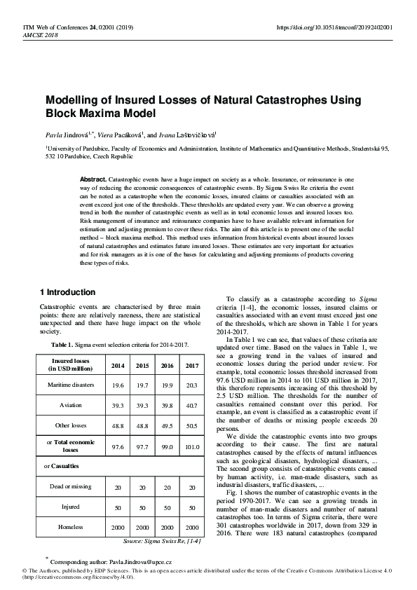 (PDF) Modelling of Insured Losses of Natural Catastrophes Using Block ...
