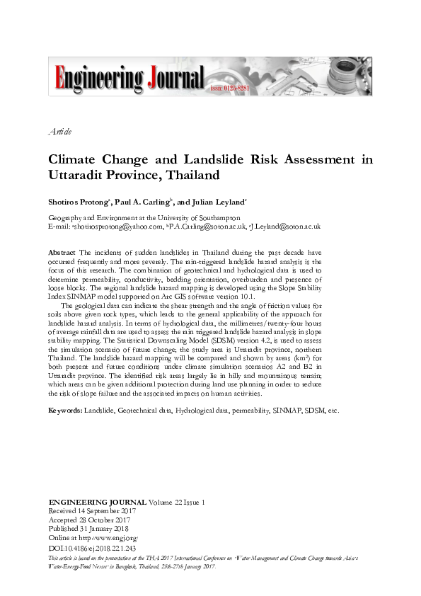 (PDF) Climate Change and Landslide Risk Assessment in Uttaradit ...