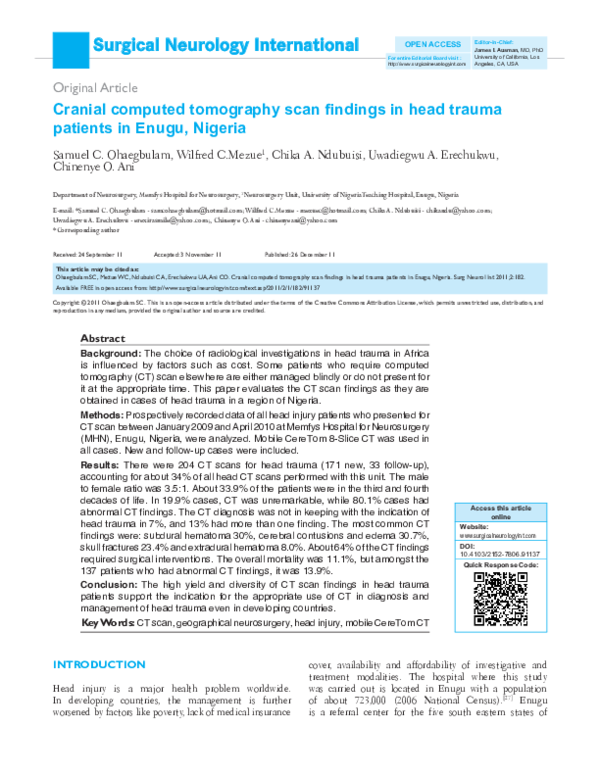(PDF) Cranial computed tomography scan findings in head trauma patients ...