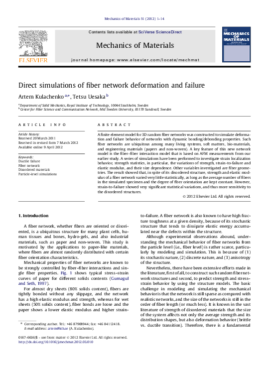 (PDF) Direct simulations of fiber network deformation and failure