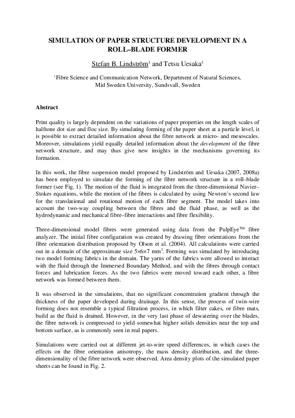 (PDF) Simulation of paper structure development in a roll-blade former