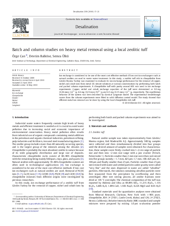 (PDF) Batch and column studies on heavy metal removal using a local