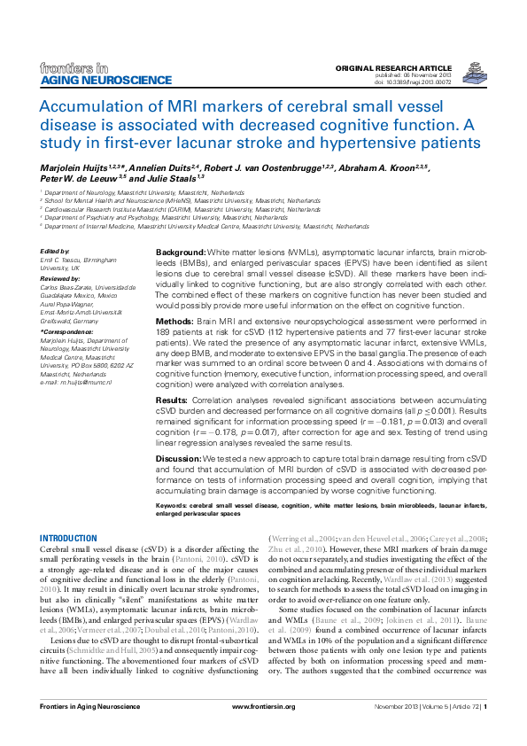 (PDF) Accumulation of MRI Markers of Cerebral Small Vessel Disease is ...
