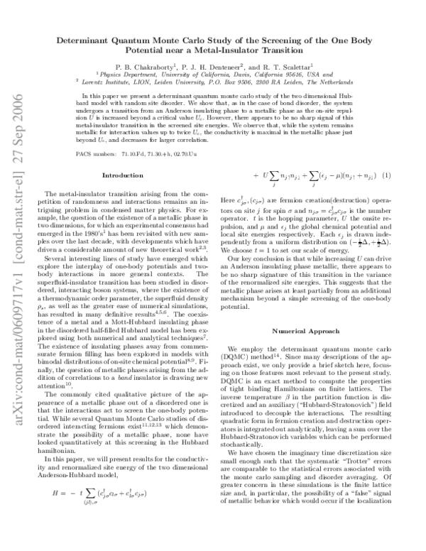 (PDF) Determinant quantum Monte Carlo study of the screening of the one ...