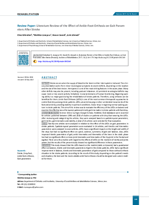 (PDF) Literature Review of the Effect of Ankle-Foot Orthosis on Gait ...