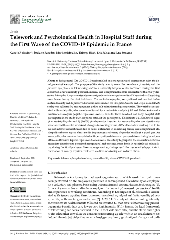 (PDF) Telework and Psychological Health in Hospital Staff during the ...