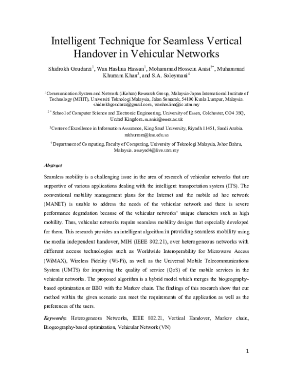 (PDF) Intelligent Technique for Seamless Vertical Handover in Vehicular ...