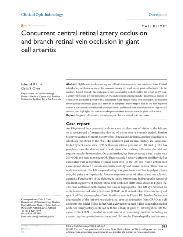 (PDF) Concurrent central retinal artery occlusion and branch retinal ...