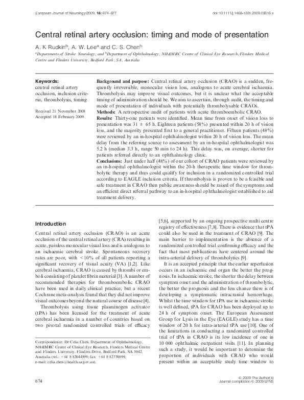 (PDF) Central retinal artery occlusion: timing and mode of presentation