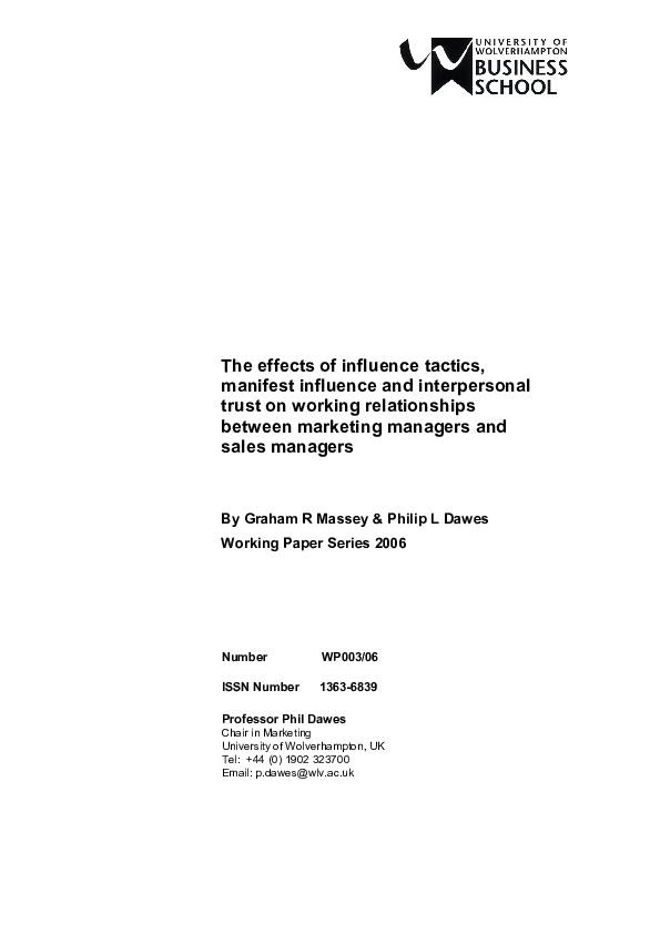 (PDF) The effects of influence tactics, manifest influence and ...