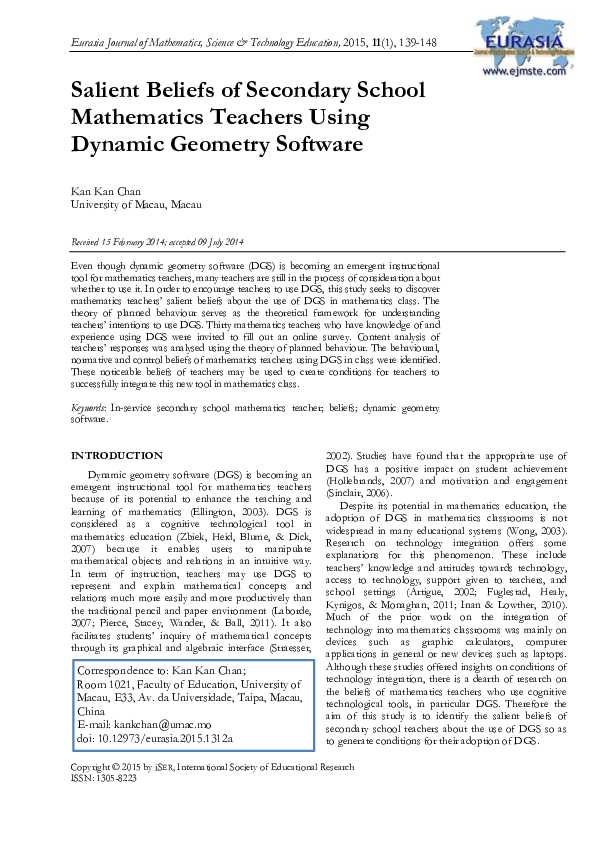 (PDF) Salient Beliefs of Secondary School Mathematics Teachers Using ...