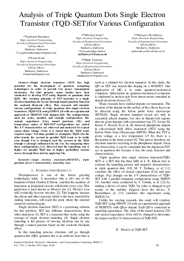(PDF) Analysis of Triple Quantum Dots Single Electron Transistor (TQD ...