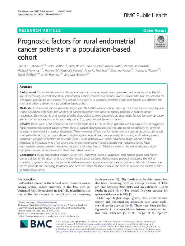 (PDF) Prognostic factors for rural endometrial cancer patients in a ...
