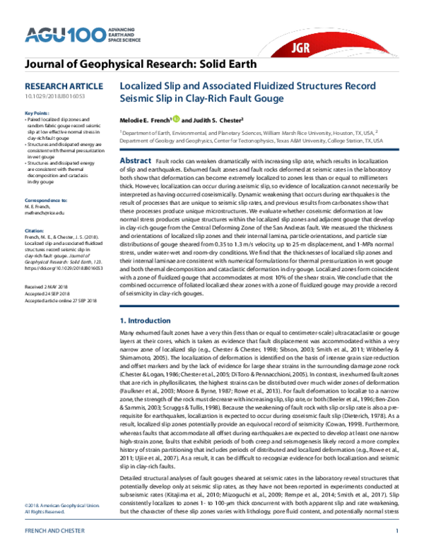(PDF) Localized Slip and Associated Fluidized Structures Record Seismic ...