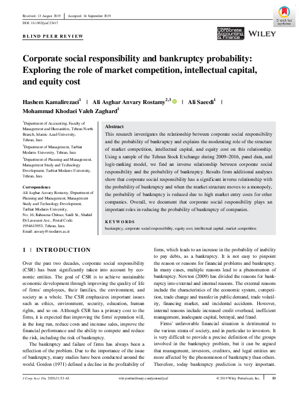 (PDF) Corporate social responsibility and bankruptcy probability ...