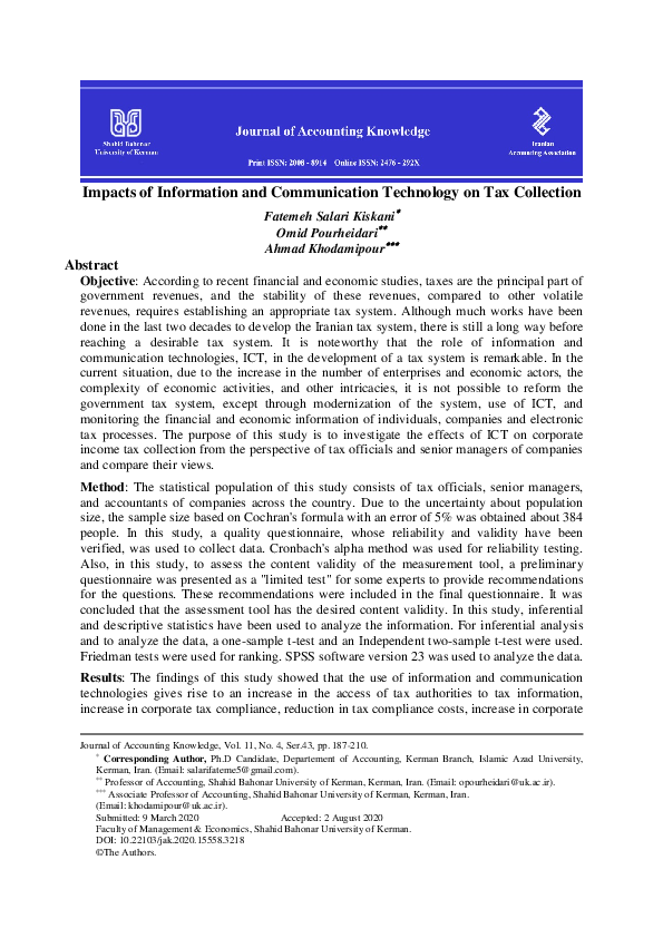 (PDF) Impacts of Information and Communication Technology on Tax Collection