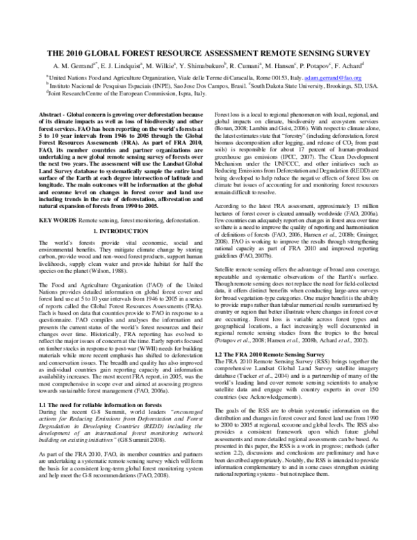 (PDF) The 2010 global forest resource assessment remote sensing survey