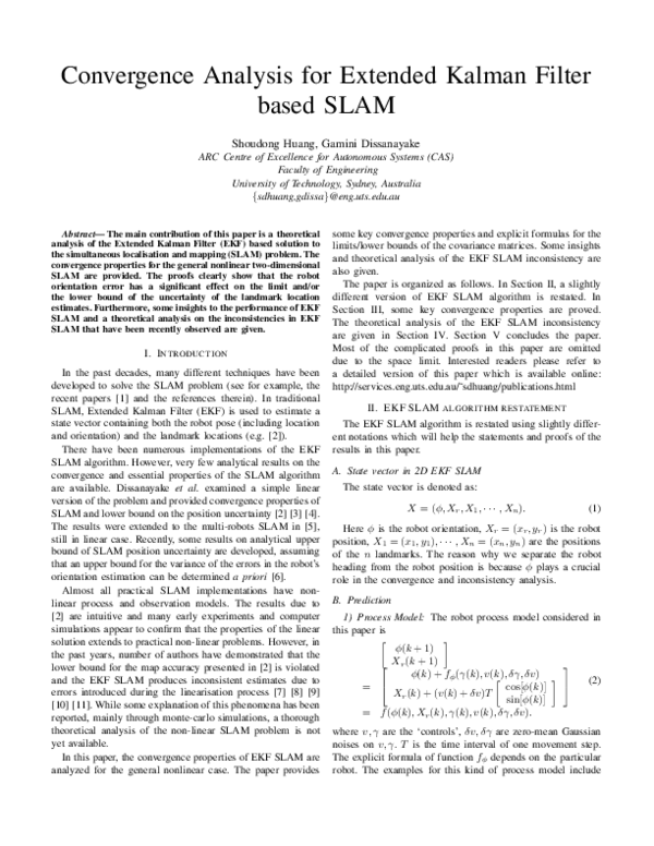 (PDF) Convergence analysis for extended Kalman filter based SLAM
