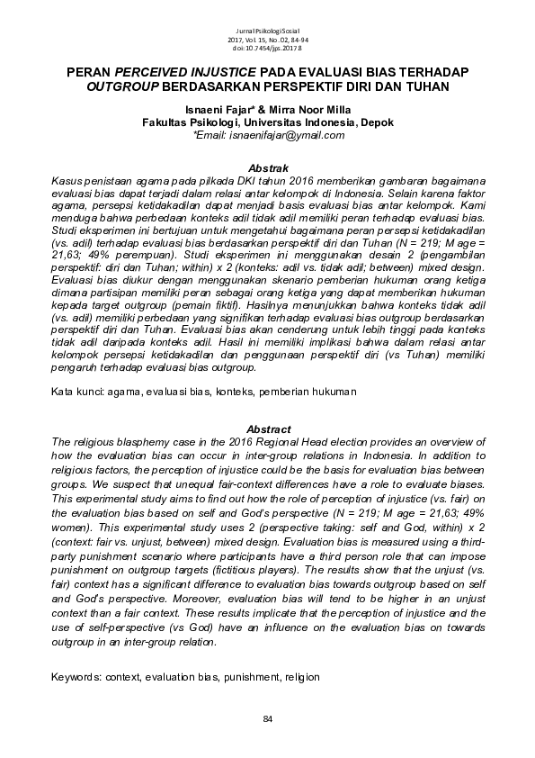 (PDF) Peran perceived injustice pada evaluasi bias terhadap outgroup ...