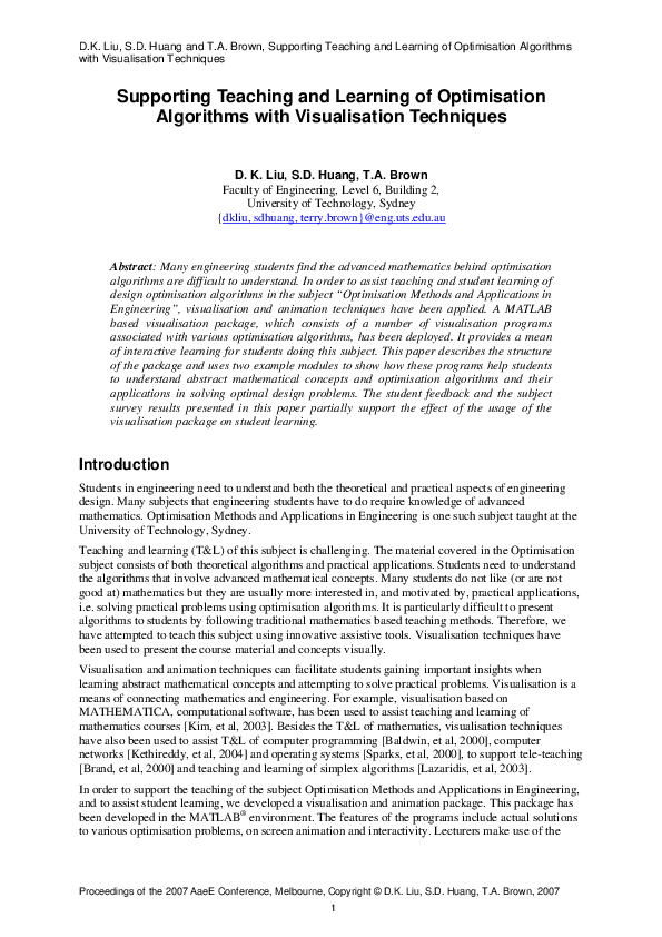 (PDF) Supporting Teaching and Learning of Optimisation Algorithms with ...