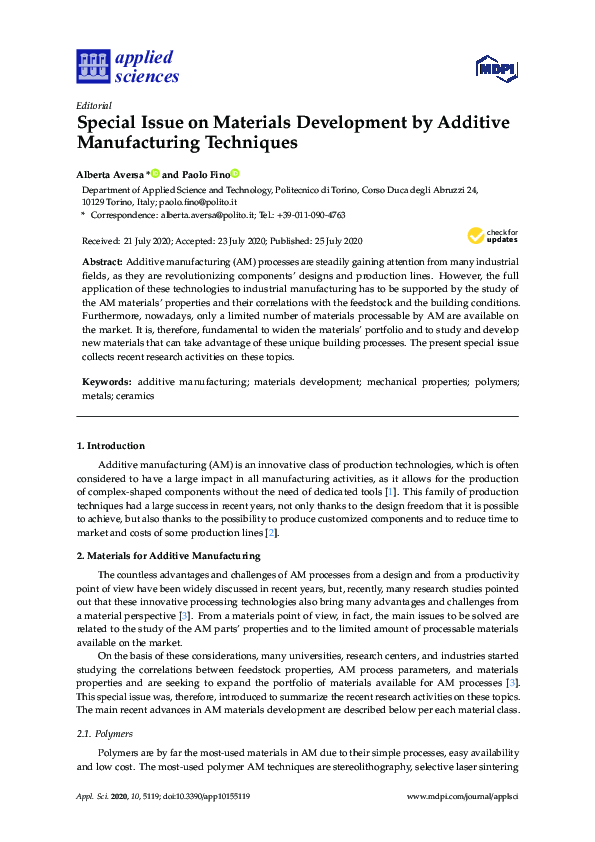 (PDF) Special Issue on Materials Development by Additive Manufacturing ...